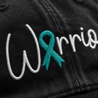 Personalized Warrior Teal Ribbon Embroidered Washed Cap