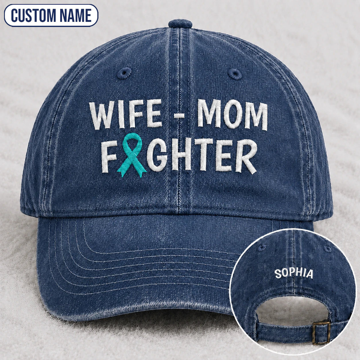 Personalized Wife Mom Fighter Teal Ribbon Embroidered Washed Cap