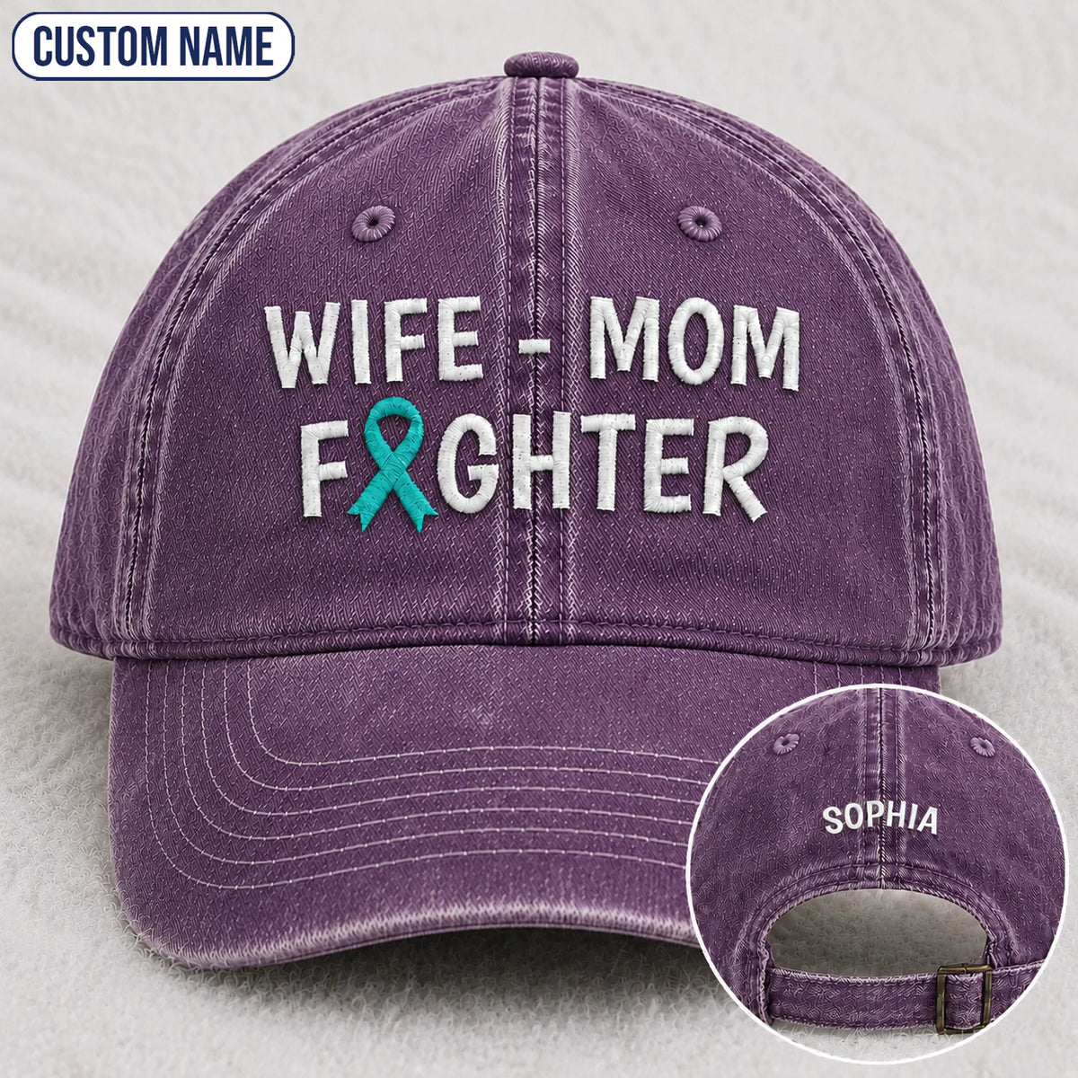 Personalized Wife Mom Fighter Teal Ribbon Embroidered Washed Cap