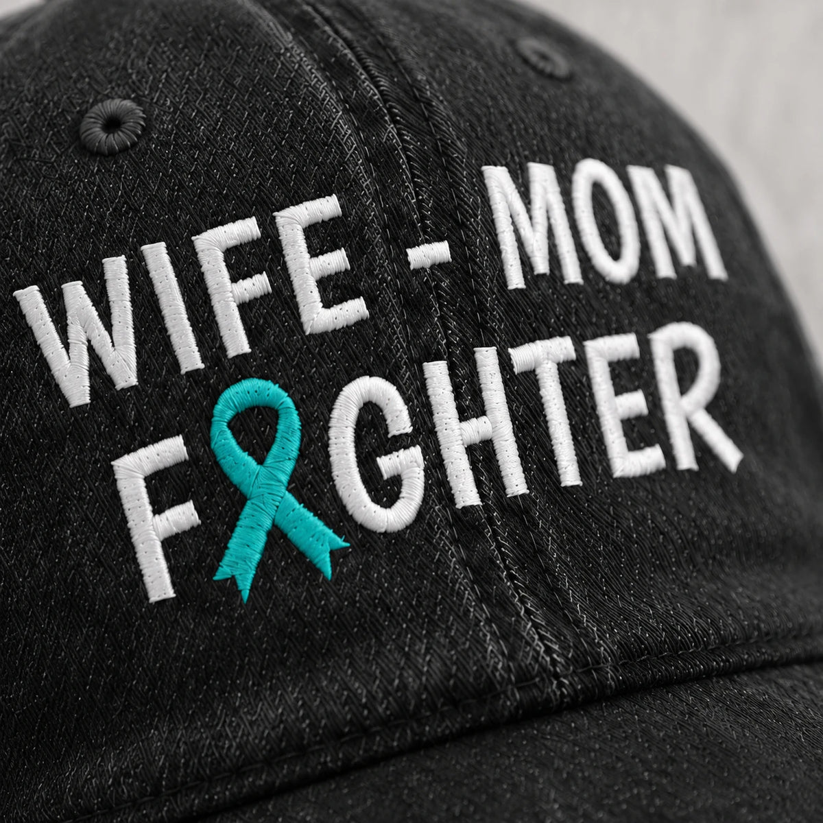 Personalized Wife Mom Fighter Teal Ribbon Embroidered Washed Cap