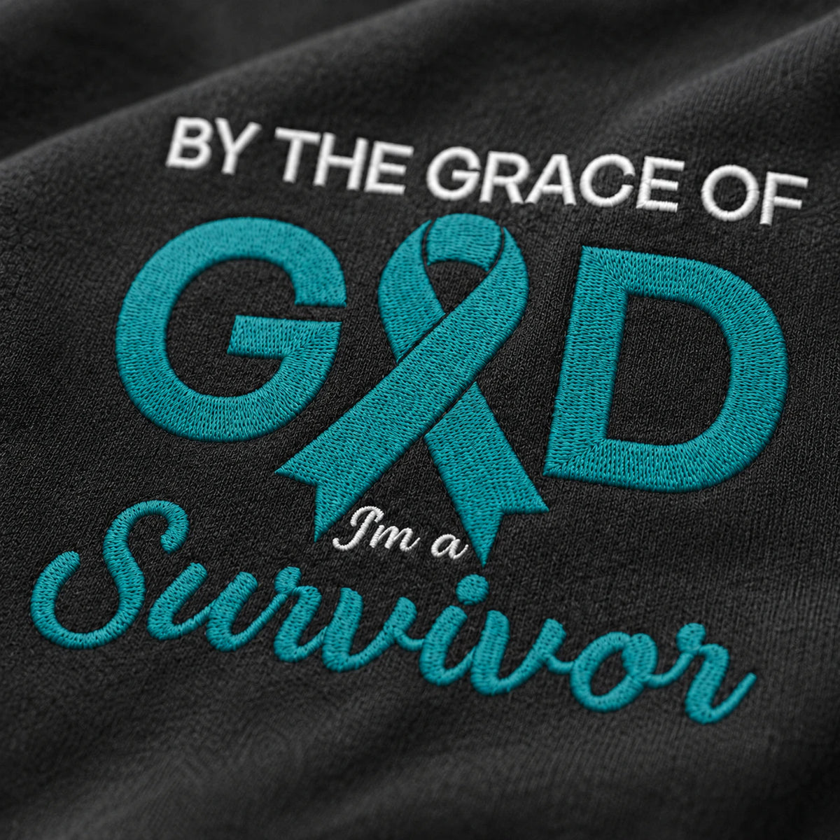 Personalized By the Grace of God Teal Ribbon Embroidered Unisex Crewneck Sweatshirt