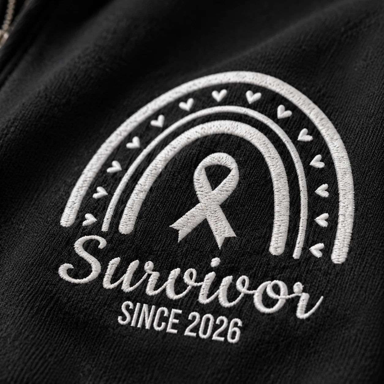 Personalized Pearl White Ribbon Inspired Name & Year Embroidered Unisex Quarter Zip Sweatshirt, Awareness Gift