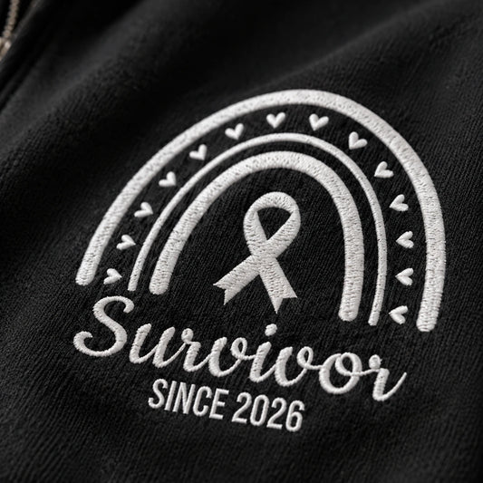 Personalized Pearl White Ribbon Inspired Name & Year Embroidered Unisex Quarter Zip Sweatshirt, Awareness Gift