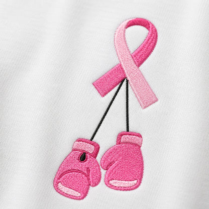 Personalized Pink Ribbon and Boxing Gloves Embroidered Unisex Crewneck Sweatshirt, Awareness Gift