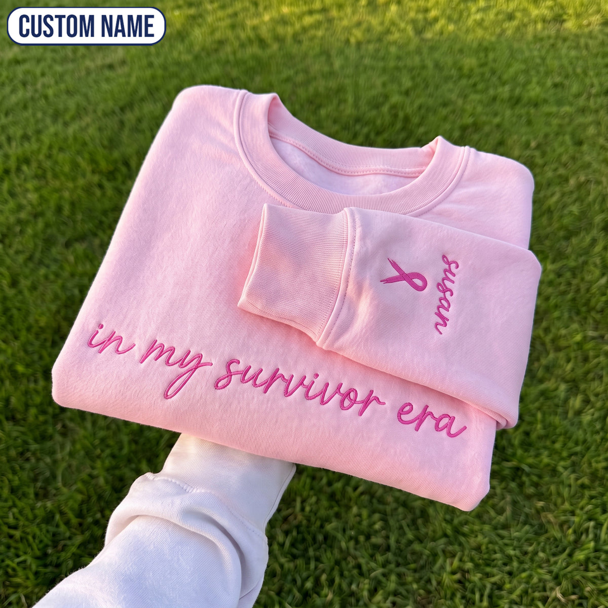 Personalized In My Era Embroidered Unisex Crewneck Sweatshirt, Pink Ribbon Awareness Gift