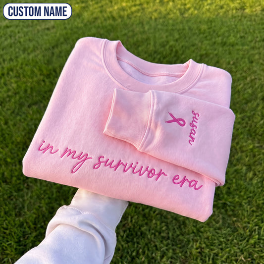 Personalized In My Era Embroidered Unisex Crewneck Sweatshirt, Pink Ribbon Awareness Gift