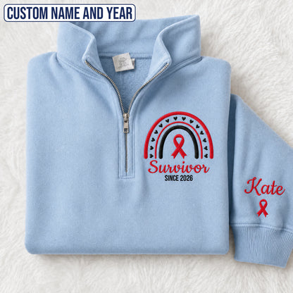 Personalized Red Ribbon Inspired Name & Year Embroidered Unisex Quarter Zip Sweatshirt, Awareness Gift