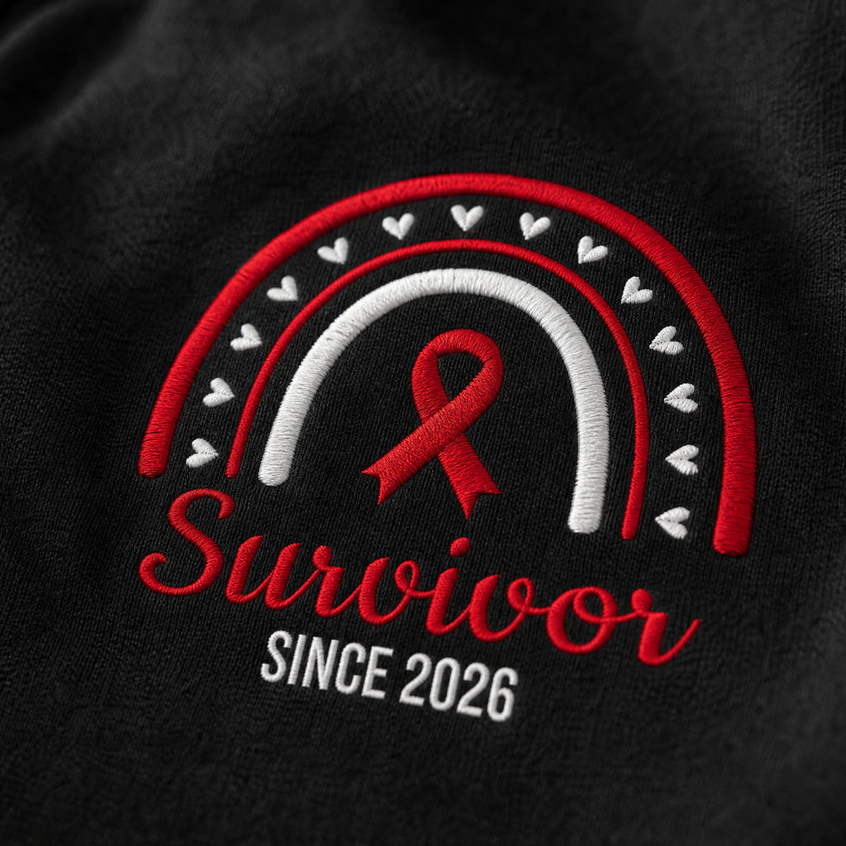 Personalized Red Ribbon Inspired Name & Year Embroidered Unisex Quarter Zip Sweatshirt, Awareness Gift