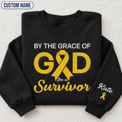 Personalized By the Grace of God Yellow Ribbon Embroidered Unisex Crewneck Sweatshirt