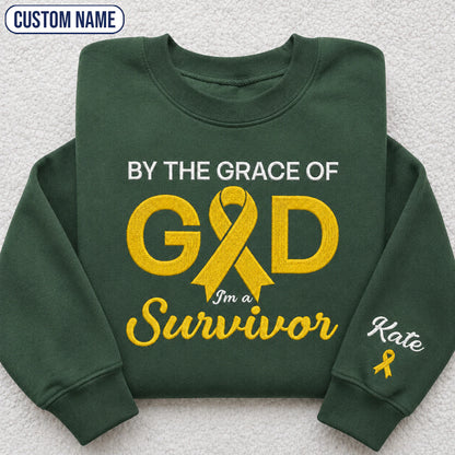 Personalized By the Grace of God Yellow Ribbon Embroidered Unisex Crewneck Sweatshirt