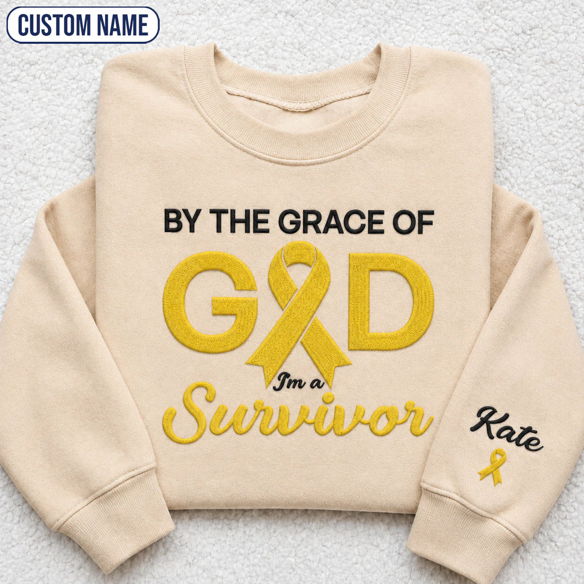 Personalized By the Grace of God Yellow Ribbon Embroidered Unisex Crewneck Sweatshirt