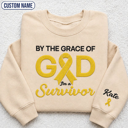 Personalized By the Grace of God Yellow Ribbon Embroidered Unisex Crewneck Sweatshirt