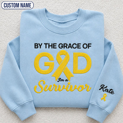 Personalized By the Grace of God Yellow Ribbon Embroidered Unisex Crewneck Sweatshirt