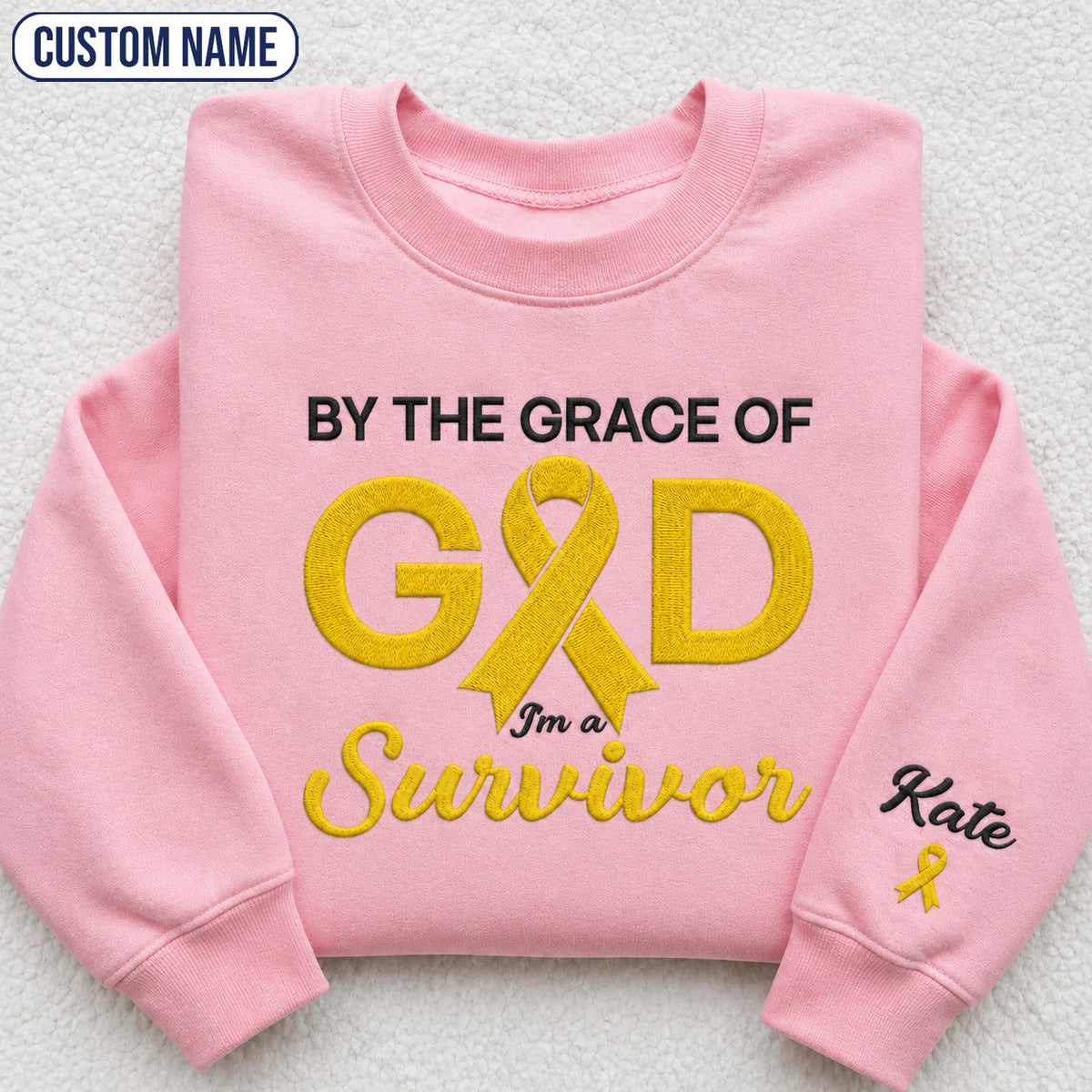 Personalized By the Grace of God Yellow Ribbon Embroidered Unisex Crewneck Sweatshirt