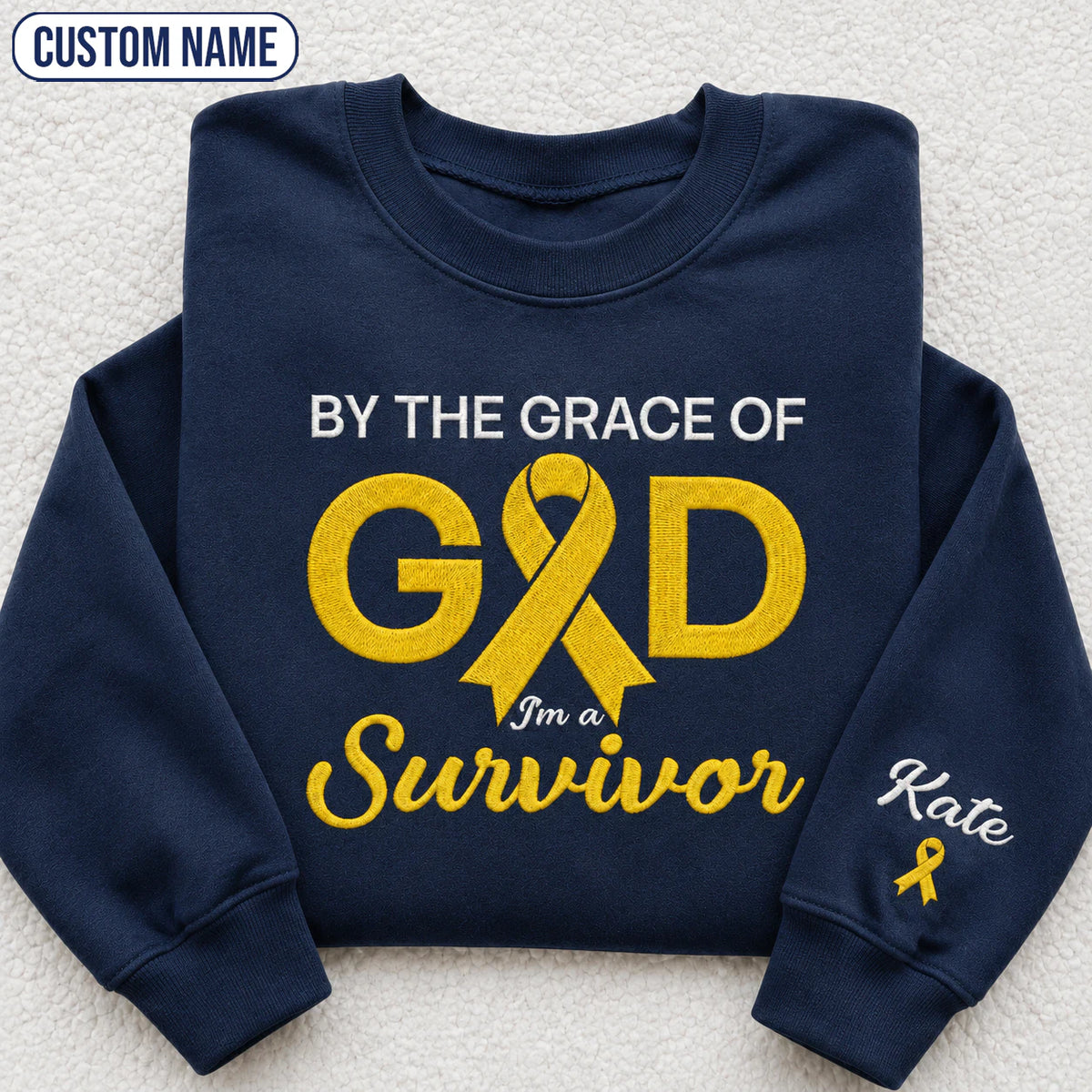 Personalized By the Grace of God Yellow Ribbon Embroidered Unisex Crewneck Sweatshirt