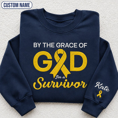 Personalized By the Grace of God Yellow Ribbon Embroidered Unisex Crewneck Sweatshirt