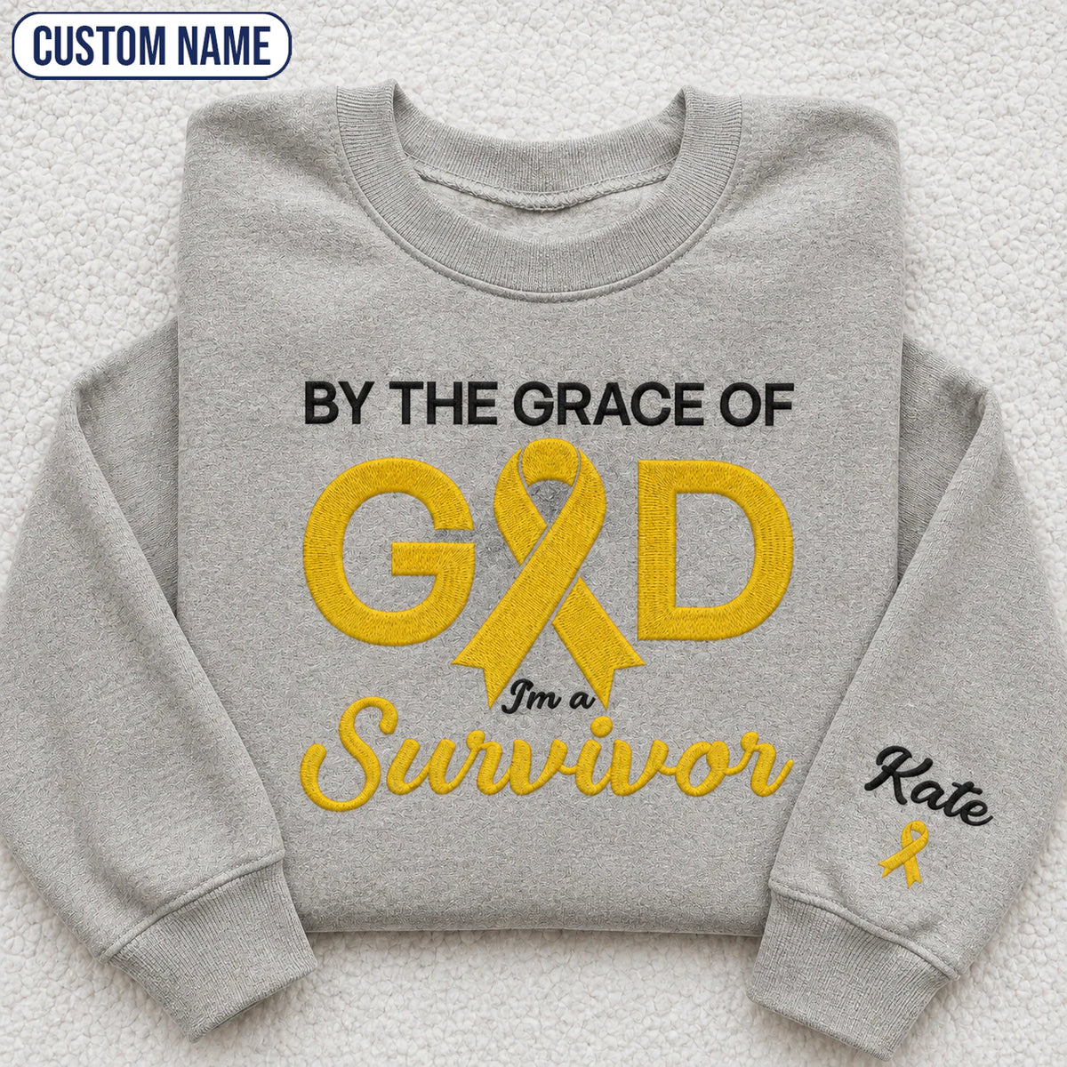 Personalized By the Grace of God Yellow Ribbon Embroidered Unisex Crewneck Sweatshirt