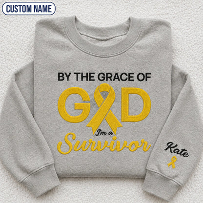 Personalized By the Grace of God Yellow Ribbon Embroidered Unisex Crewneck Sweatshirt