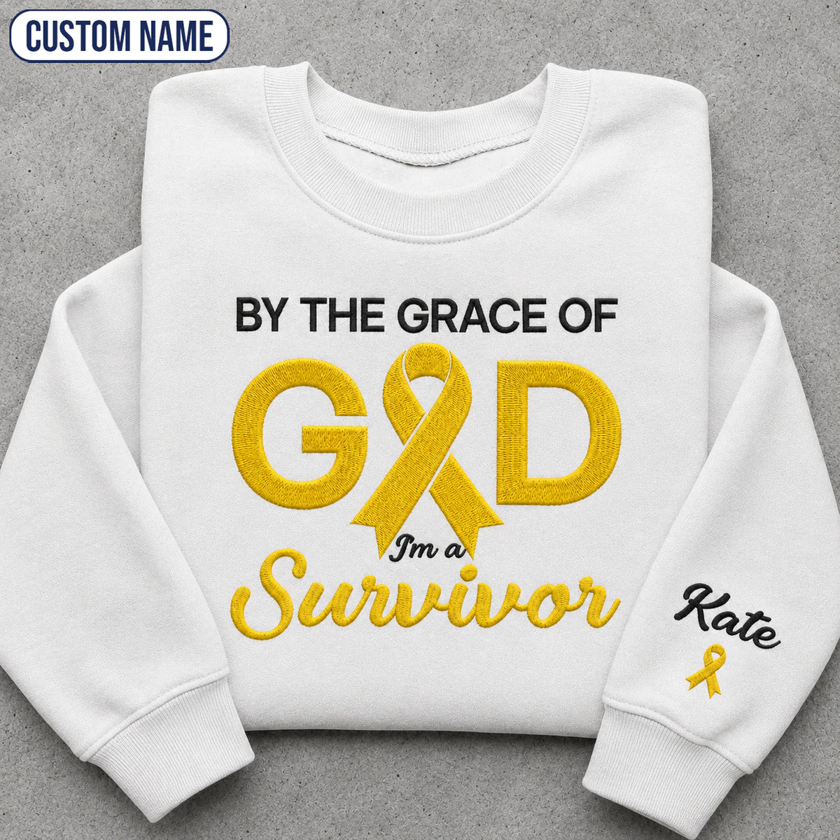 Personalized By the Grace of God Yellow Ribbon Embroidered Unisex Crewneck Sweatshirt