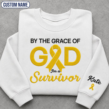 Personalized By the Grace of God Yellow Ribbon Embroidered Unisex Crewneck Sweatshirt