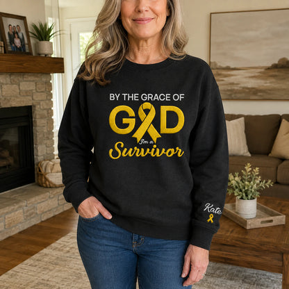Personalized By the Grace of God Yellow Ribbon Embroidered Unisex Crewneck Sweatshirt