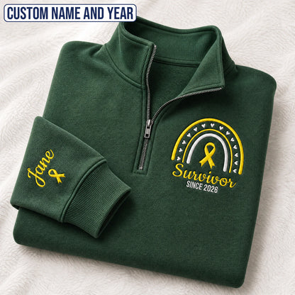 Personalized Yellow Ribbon Inspired Name & Year Embroidered Unisex Quarter Zip Sweatshirt
