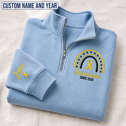 Personalized Yellow Ribbon Inspired Name & Year Embroidered Unisex Quarter Zip Sweatshirt