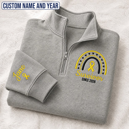Personalized Yellow Ribbon Inspired Name & Year Embroidered Unisex Quarter Zip Sweatshirt