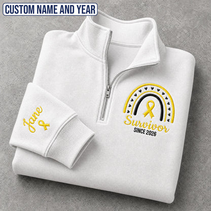 Personalized Yellow Ribbon Inspired Name & Year Embroidered Unisex Quarter Zip Sweatshirt