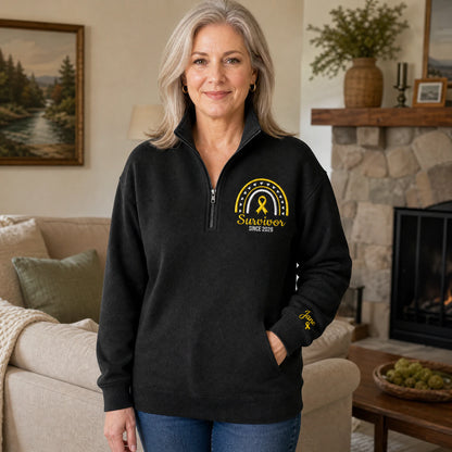 Personalized Yellow Ribbon Inspired Name & Year Embroidered Unisex Quarter Zip Sweatshirt