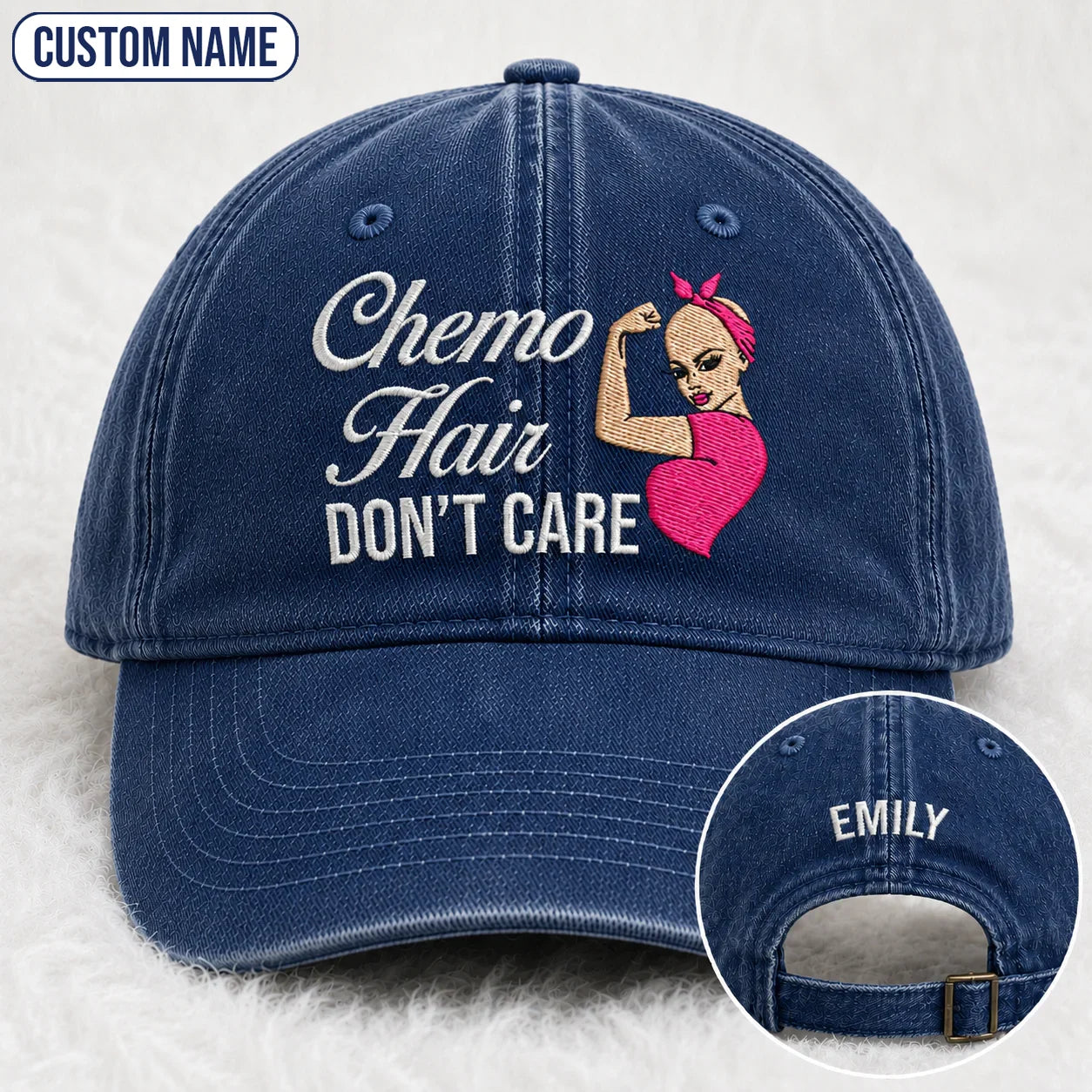 Personalized Hair Don’t Care Pink Ribbon Embroidered Washed Cap, Awareness Gift