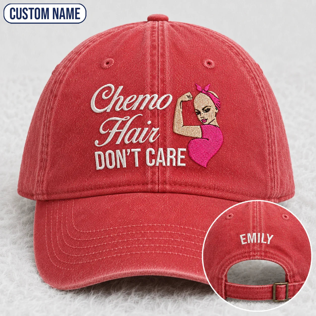 Personalized Hair Don’t Care Pink Ribbon Embroidered Washed Cap, Awareness Gift