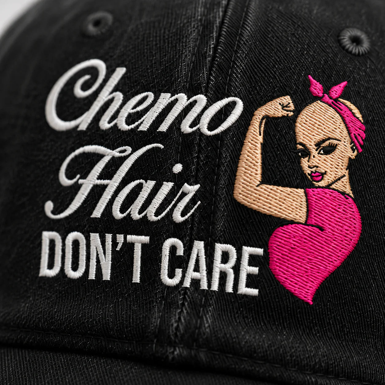 Personalized Hair Don’t Care Pink Ribbon Embroidered Washed Cap, Awareness Gift