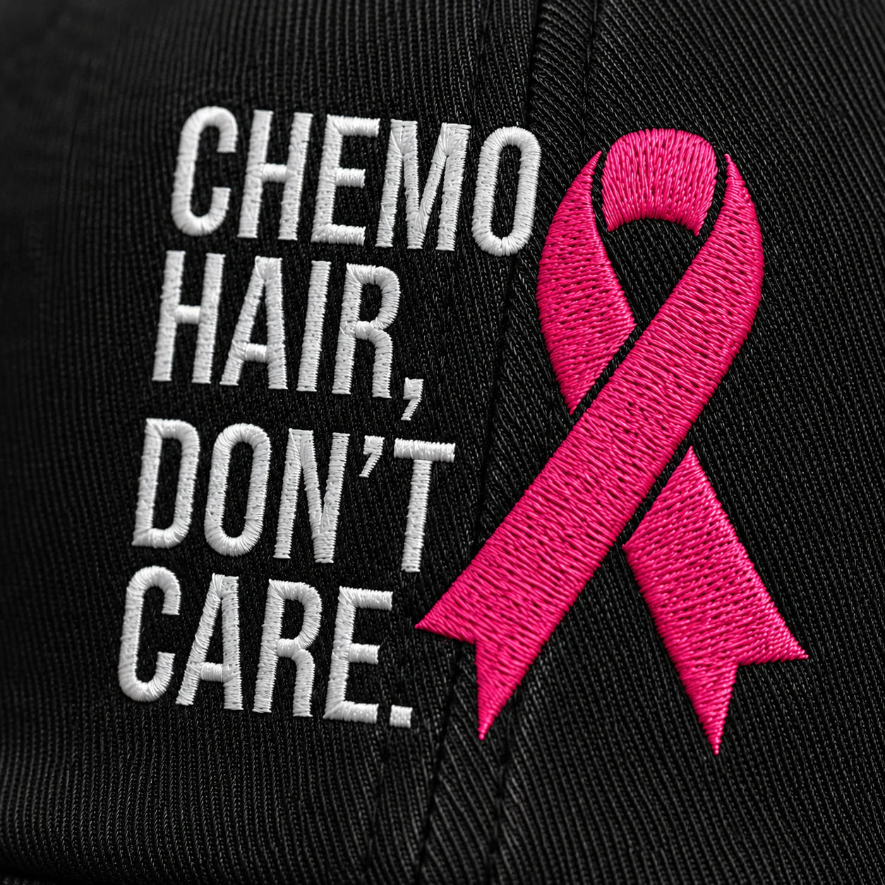 Personalized Hair Don’t Care Pink Ribbon Embroidered Washed Cap V2, Awareness Gift
