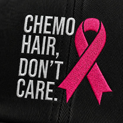 Personalized Hair Don’t Care Pink Ribbon Embroidered Washed Cap V2, Awareness Gift