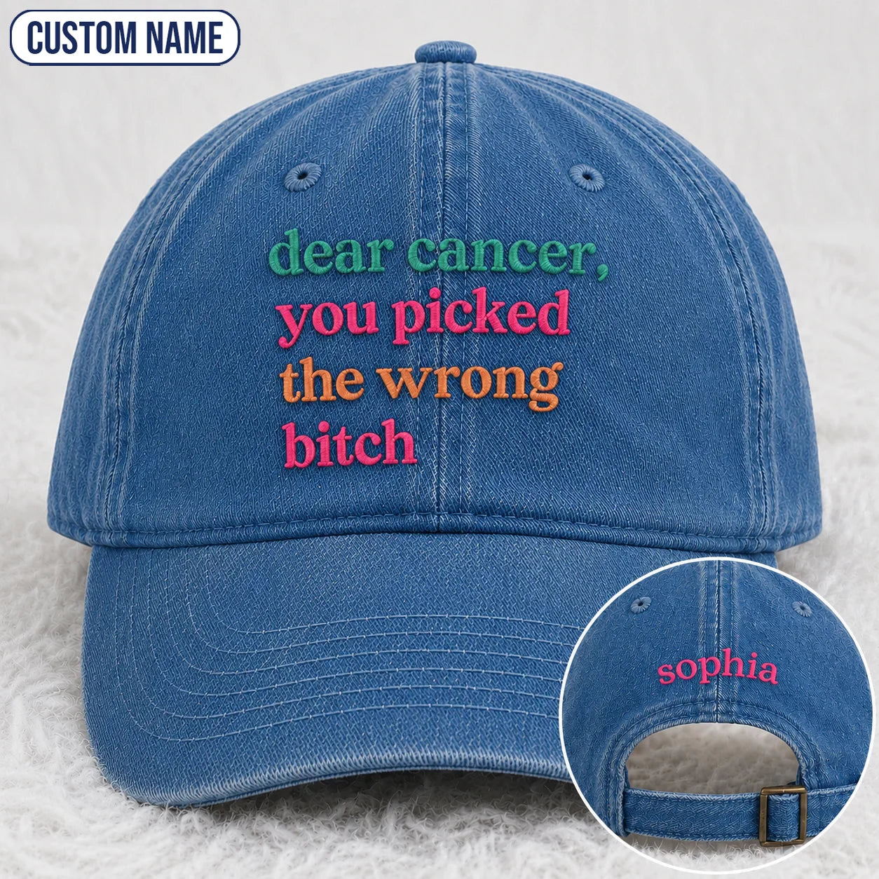 Personalized You Picked The Wrong Pink Ribbon Embroidered Washed Cap, Awareness Gift