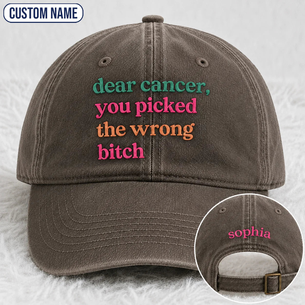 Personalized You Picked The Wrong Pink Ribbon Embroidered Washed Cap, Awareness Gift