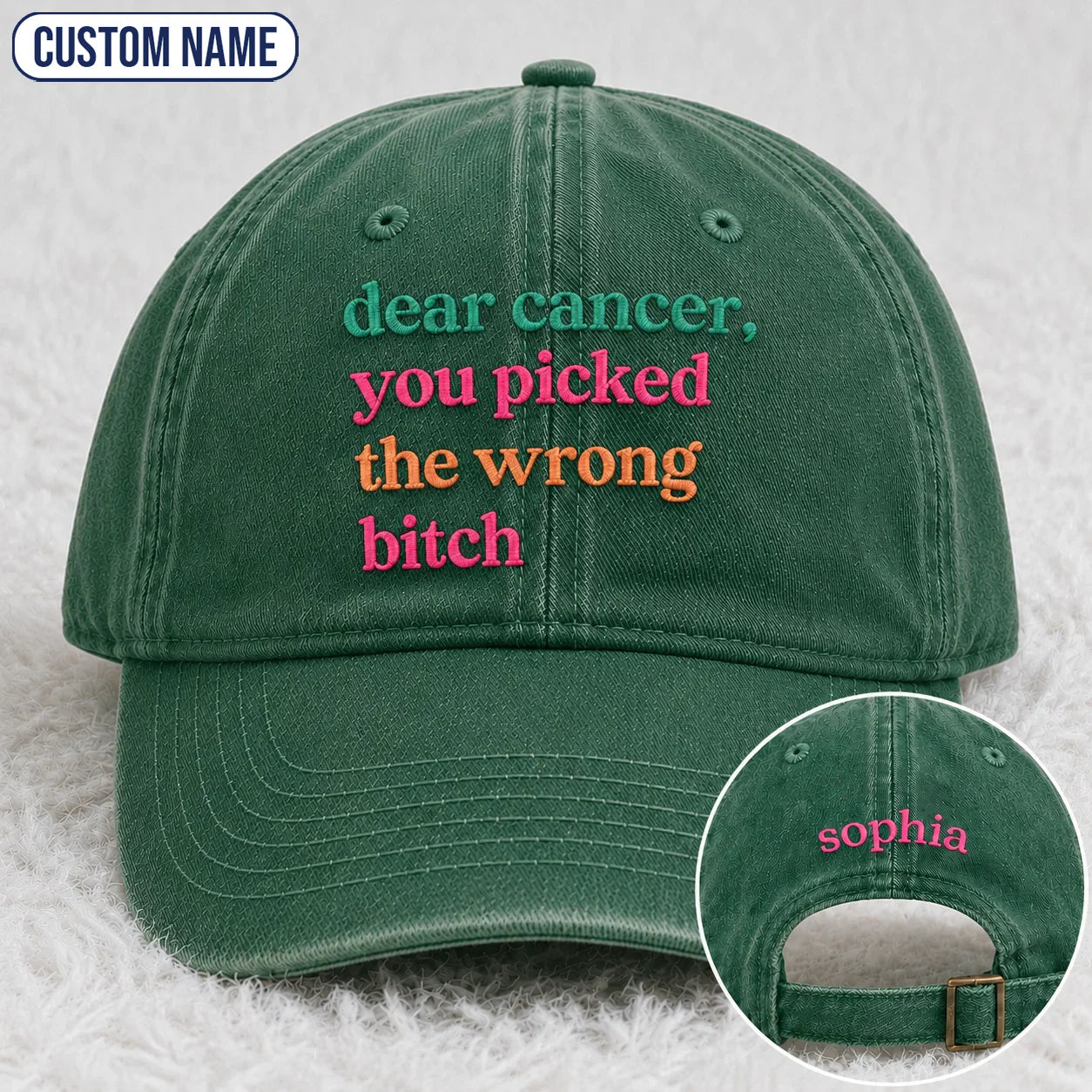 Personalized You Picked The Wrong Pink Ribbon Embroidered Washed Cap, Awareness Gift