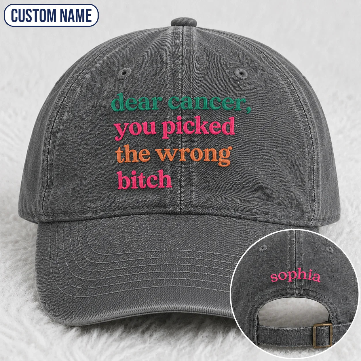 Personalized You Picked The Wrong Pink Ribbon Embroidered Washed Cap, Awareness Gift