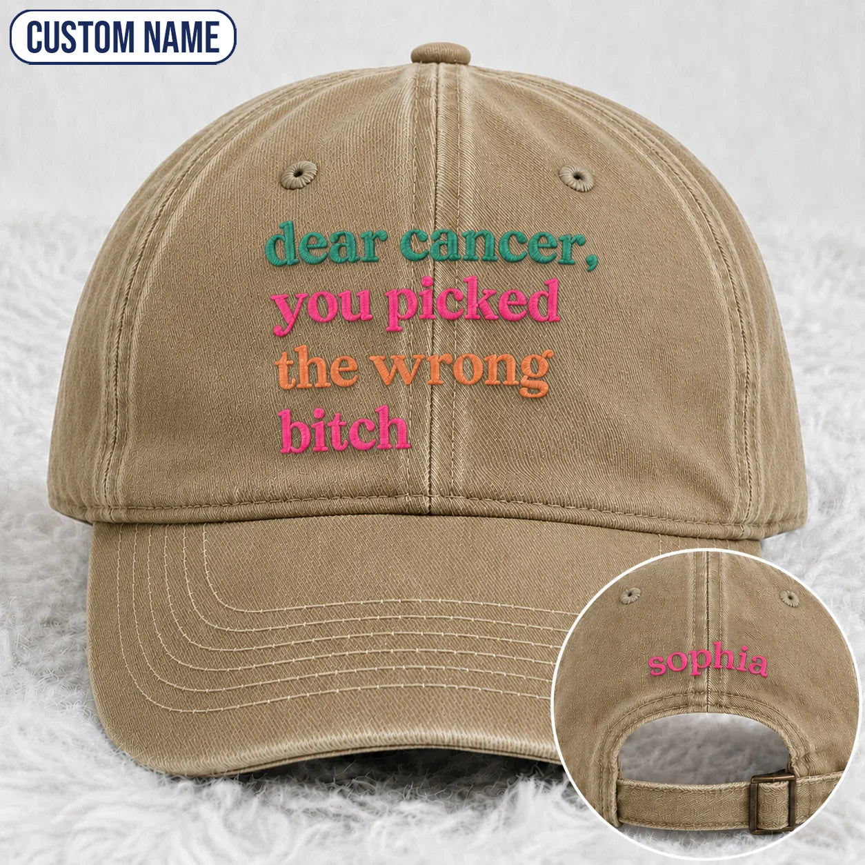 Personalized You Picked The Wrong Pink Ribbon Embroidered Washed Cap, Awareness Gift