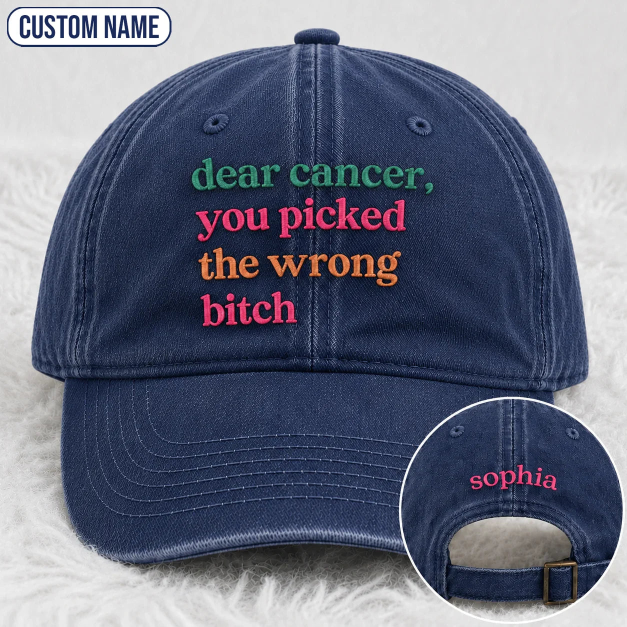 Personalized You Picked The Wrong Pink Ribbon Embroidered Washed Cap, Awareness Gift