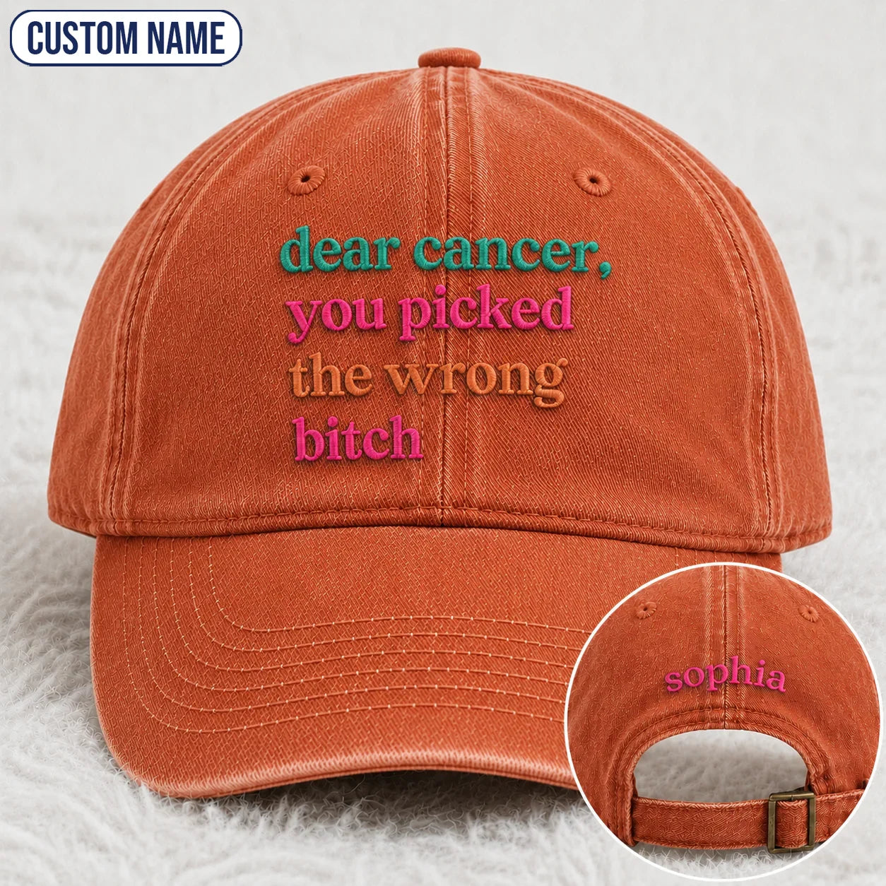 Personalized You Picked The Wrong Pink Ribbon Embroidered Washed Cap, Awareness Gift