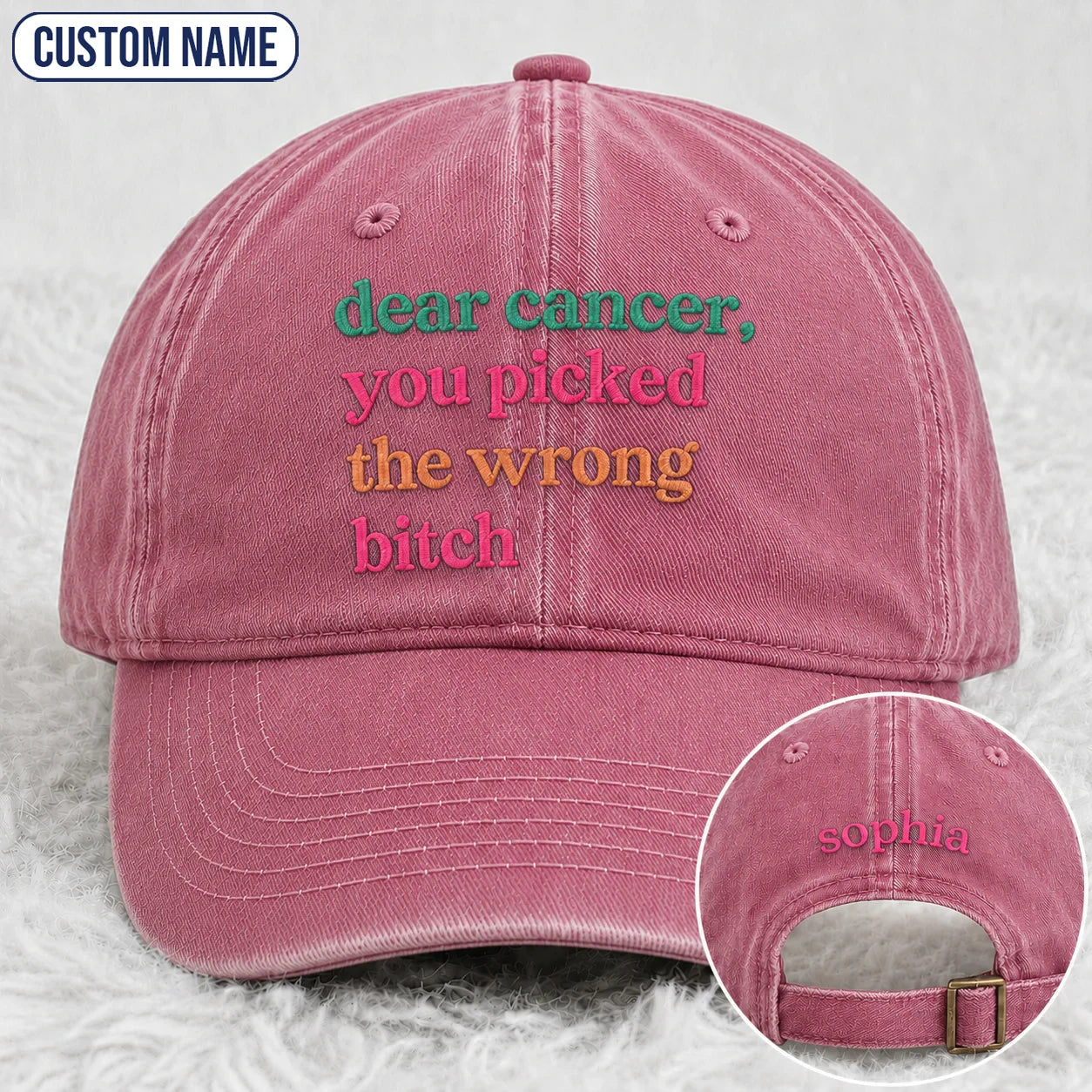 Personalized You Picked The Wrong Pink Ribbon Embroidered Washed Cap, Awareness Gift