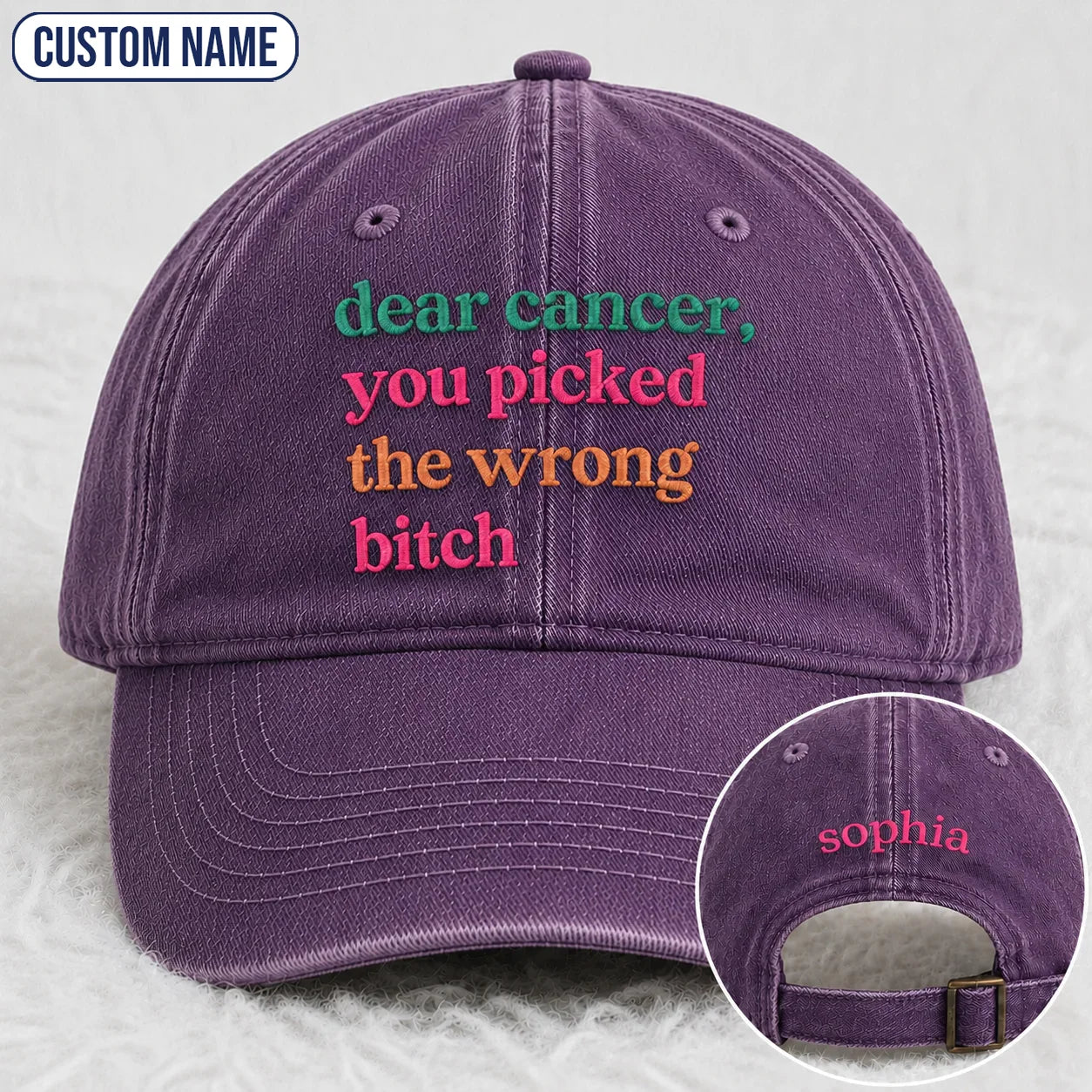 Personalized You Picked The Wrong Pink Ribbon Embroidered Washed Cap, Awareness Gift