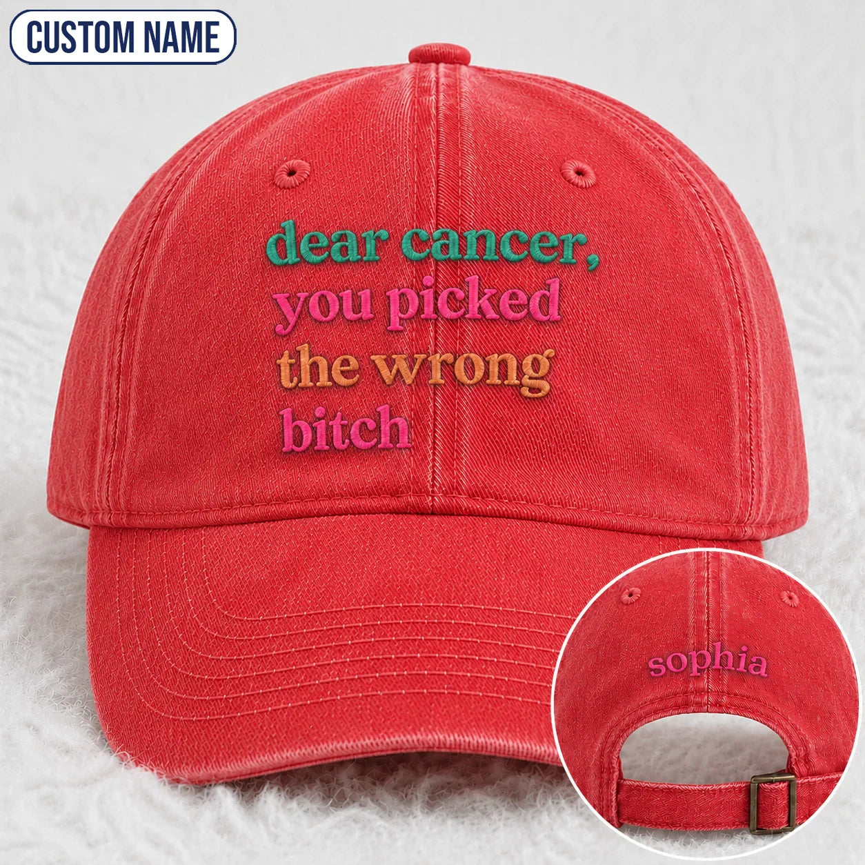 Personalized You Picked The Wrong Pink Ribbon Embroidered Washed Cap, Awareness Gift
