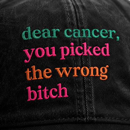 Personalized You Picked The Wrong Pink Ribbon Embroidered Washed Cap, Awareness Gift