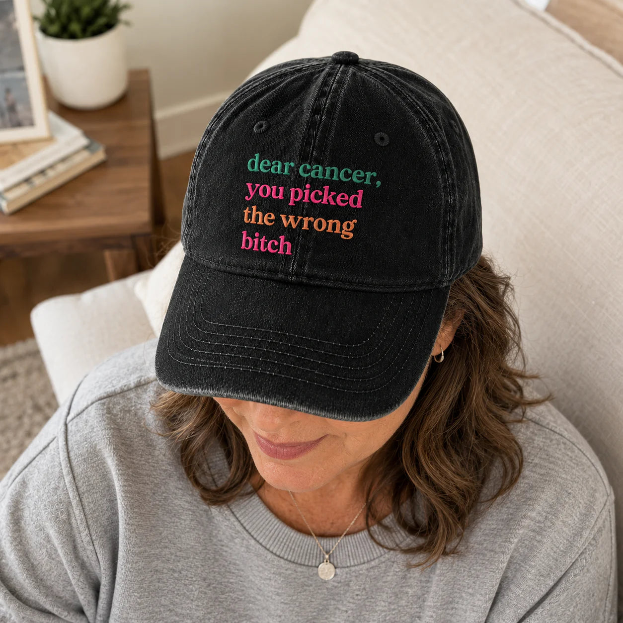 Personalized You Picked The Wrong Pink Ribbon Embroidered Washed Cap, Awareness Gift