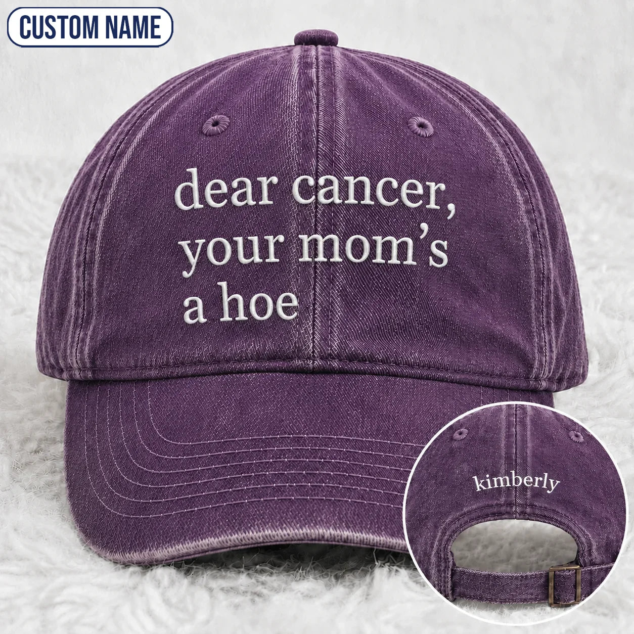 Personalized Your Mom’s A Hoe Pink Ribbon Quote Embroidered Washed Cap, Awareness Gift