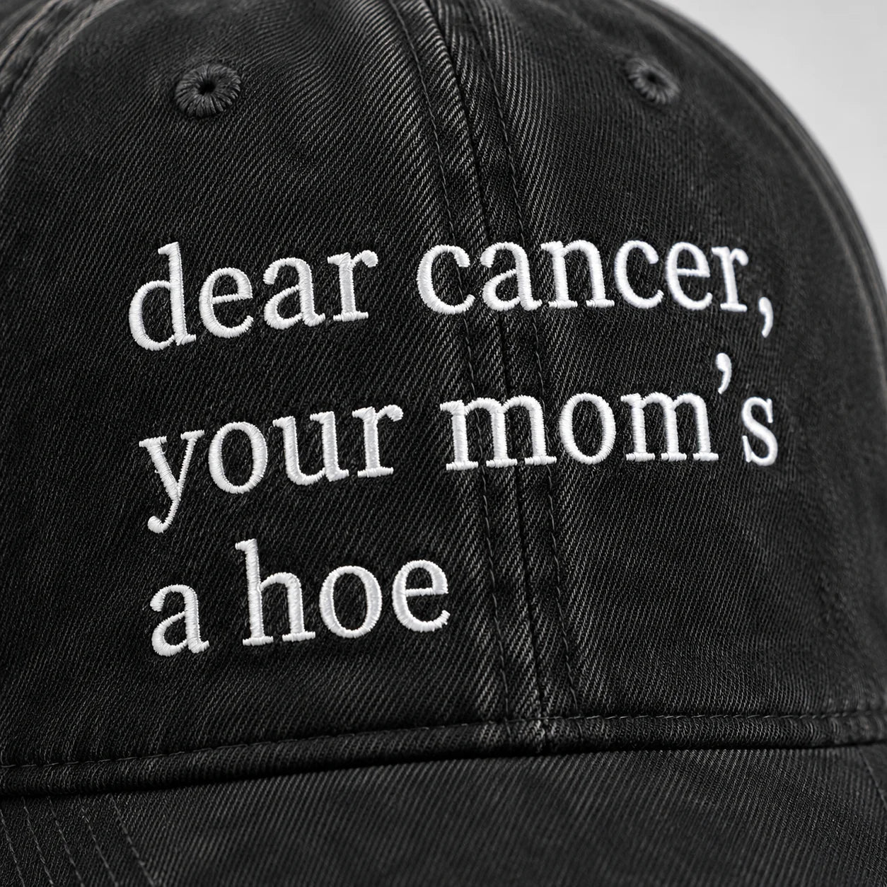 Personalized Your Mom’s A Hoe Pink Ribbon Quote Embroidered Washed Cap, Awareness Gift