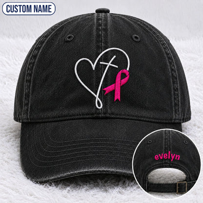 Personalized Faith Pink Ribbon Embroidered Washed Cap, Awareness Gift